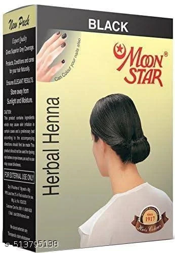 MOON STAR Herbal Henna Black Hair Colour (6 Packs of 10 Gms Each) Free Ship