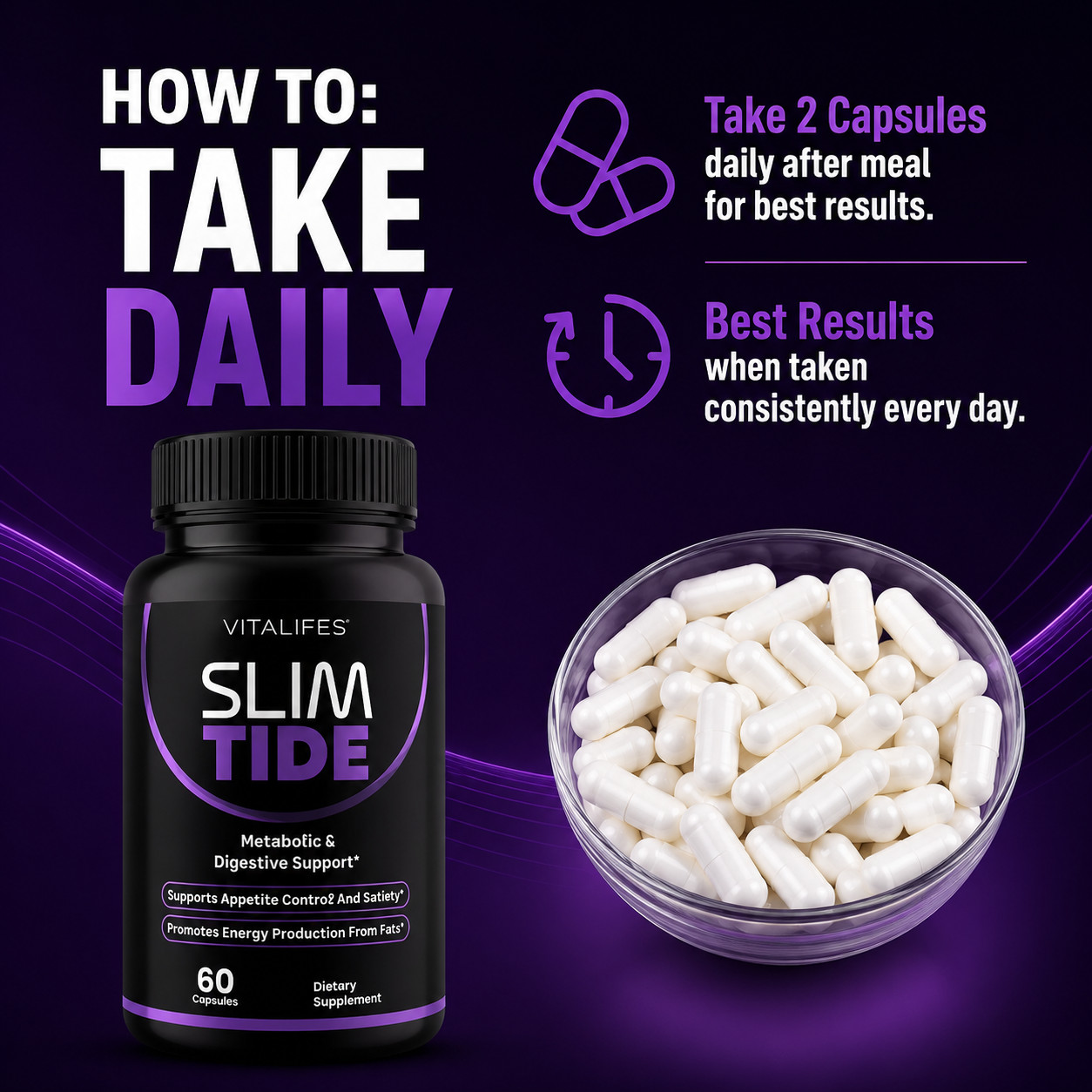 (2 Pack) Slimtide Advanced Energy And Fitness Supplement Slim Tide 120 Capsules