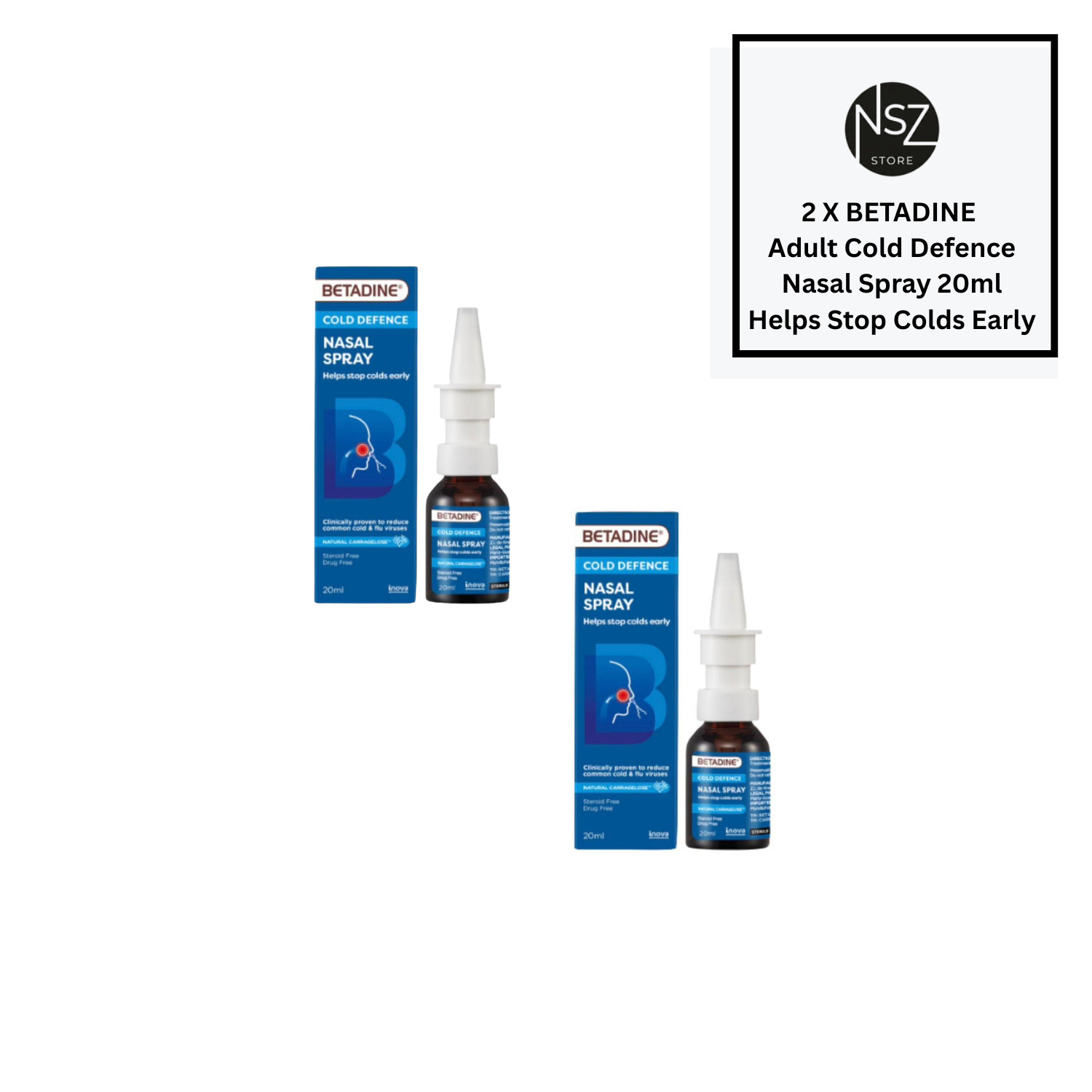 2 X BETADINE Adult Cold Defence Nasal Spray 20ml Helps Stop Colds Early