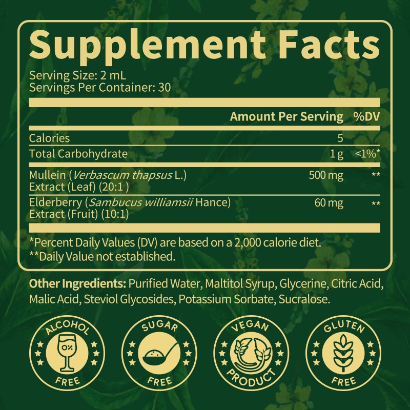 Mullein Extract Supplement Super Concentrated for Lungs Detox and Cleanse 60ML
