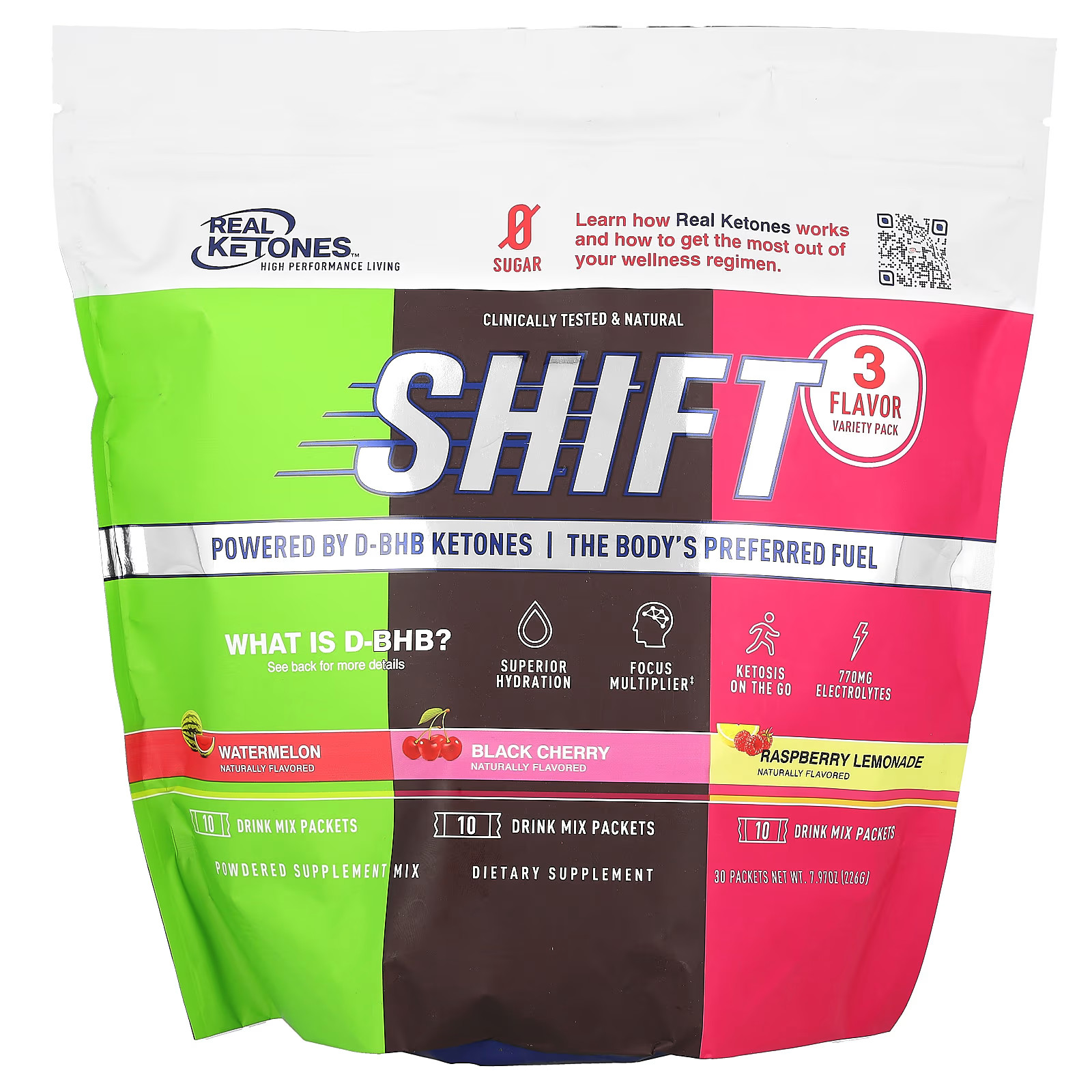 2 X Real Ketones, Shift, Variety Pack, Watermelon, Black Cherry, Raspberry Lemo