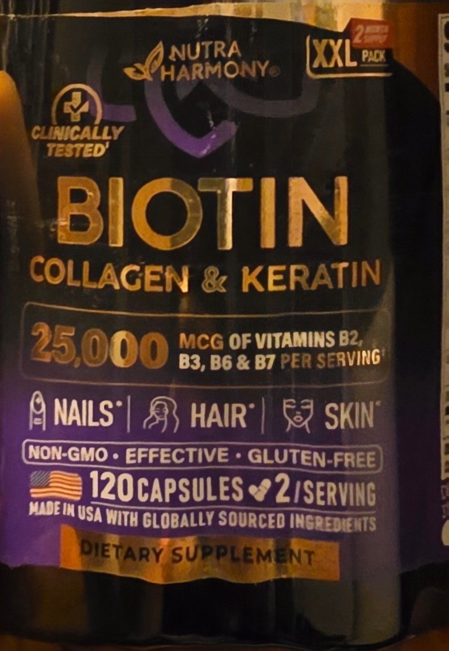 Nutra Harmony Biotin 25,000 mcg Hair Nails Skin 120 Capsules Gluten-Free