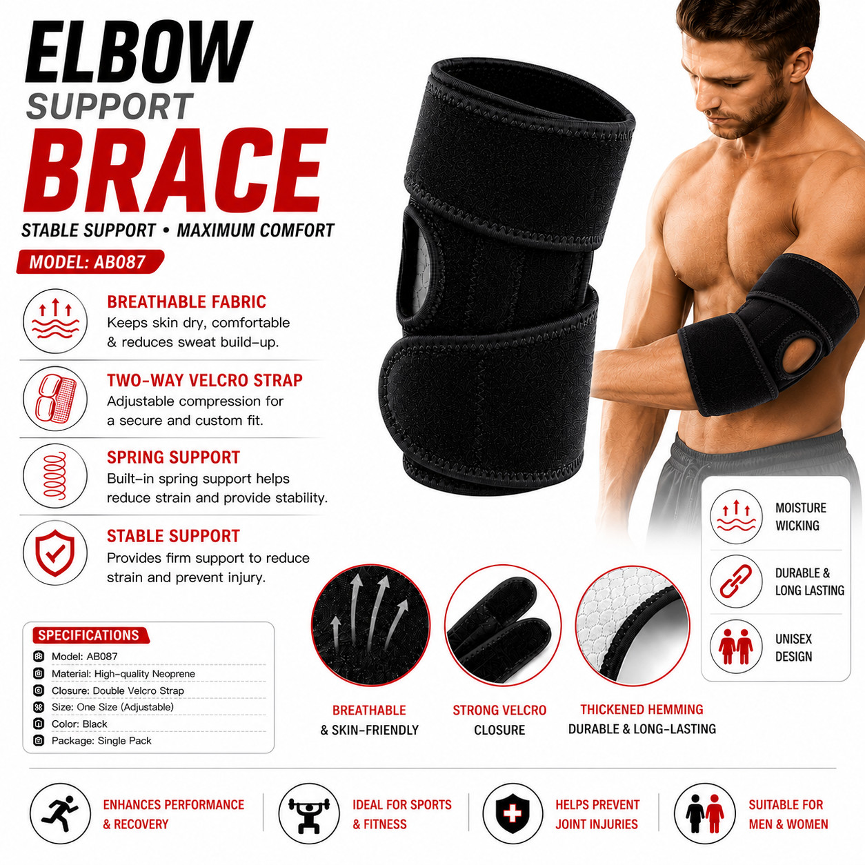 Tennis Elbow Brace Support Sleeve Arthritis Tendonitis Arm Joint Pain Band Wrap