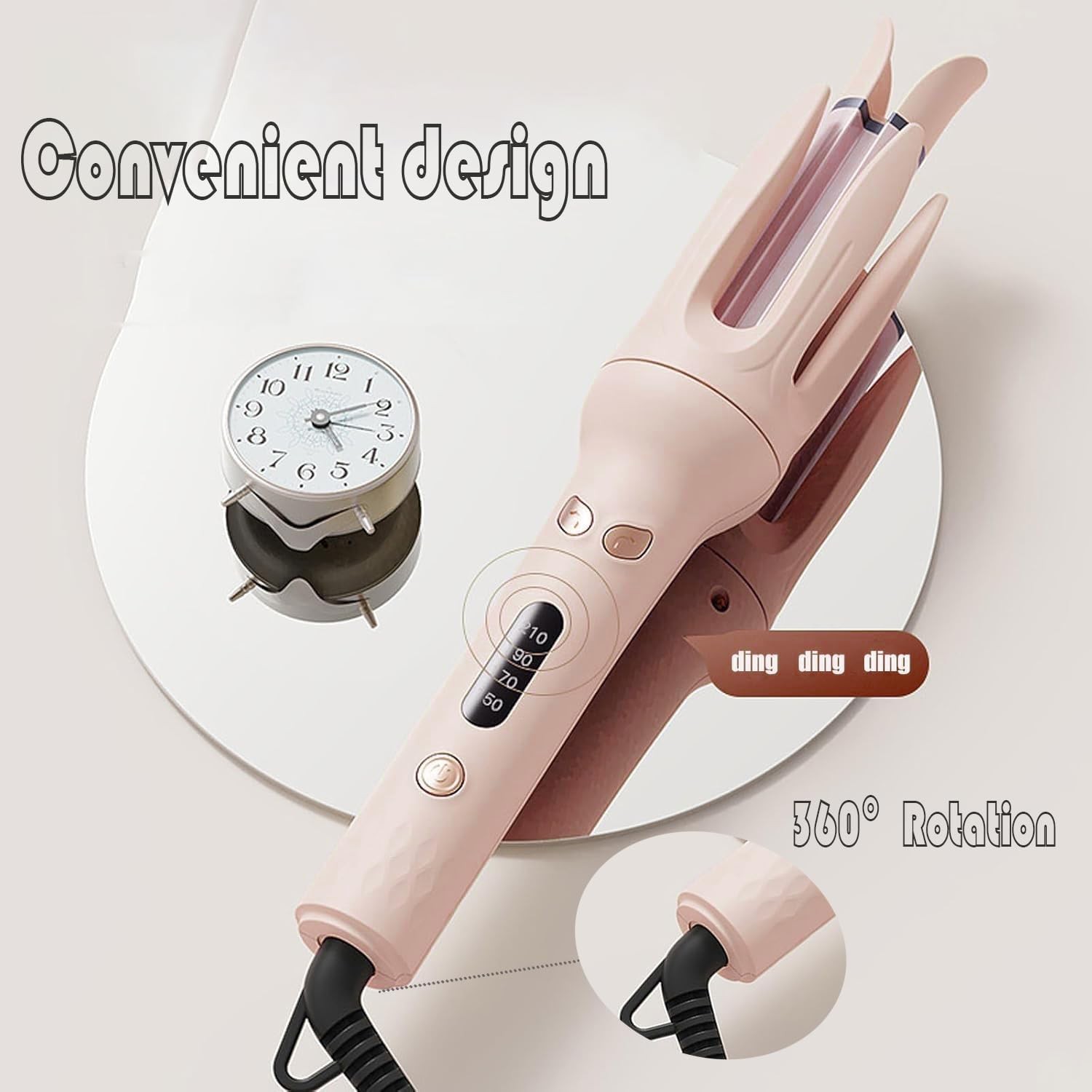 Rotating Curling Iron Automatic with 4 Temperature 3 Timer for Hair Pink Curling