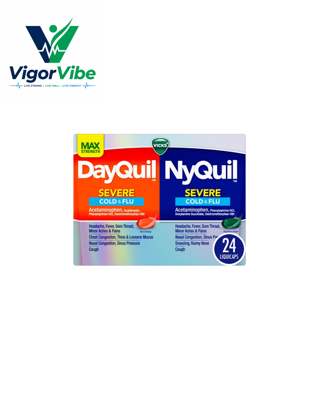 Vicks DayQuil & NyQuil SEVERE Cold & Flu LiquiCap Medicine, 24 count