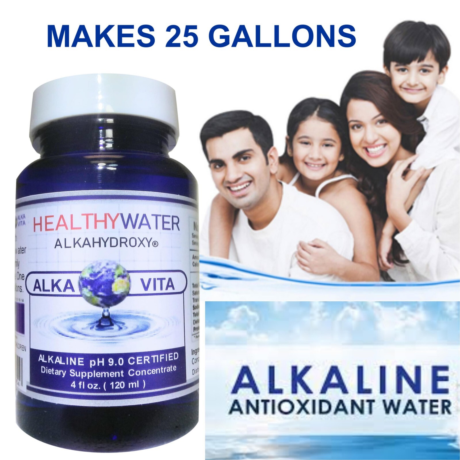 Alkaline Healthy Water Real pH 9.0 Immune Booster 25 Gallon Certified ALKAVITA