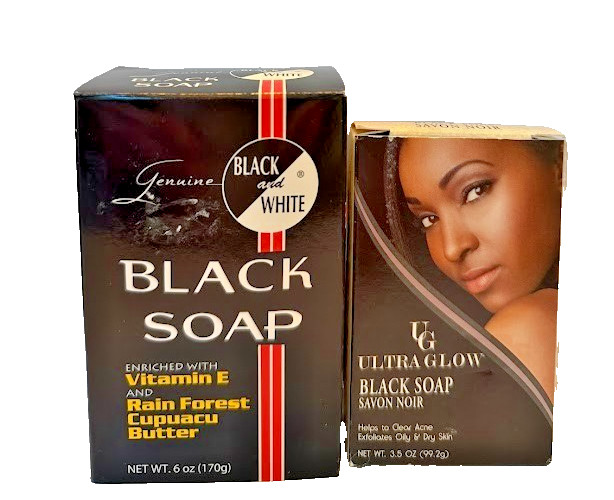 Black and White Black Soap + Ultra Glow Black Soap 6 and 3.5 oz Each (2)