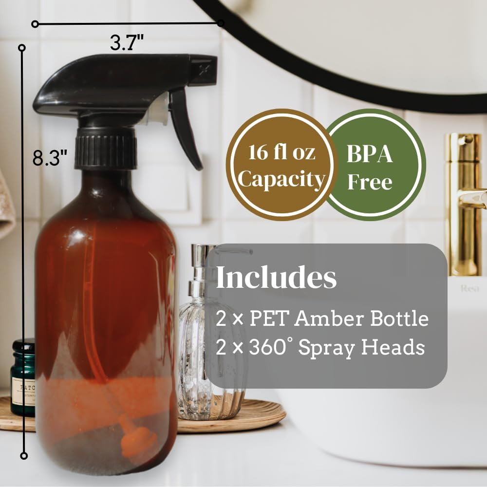 360° Spray Bottle 16Oz (2 Pack) | Upside down Spray Bottles | All Purpose Plasti