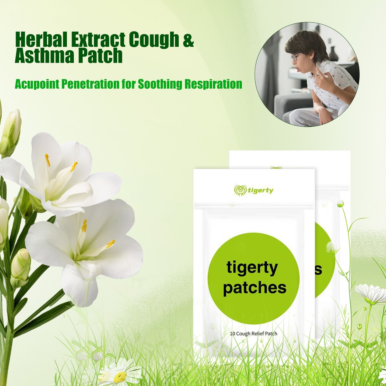 Natural Cough Relief Patch, Herb Sticker for Chest & Throat, Soothing Breathing