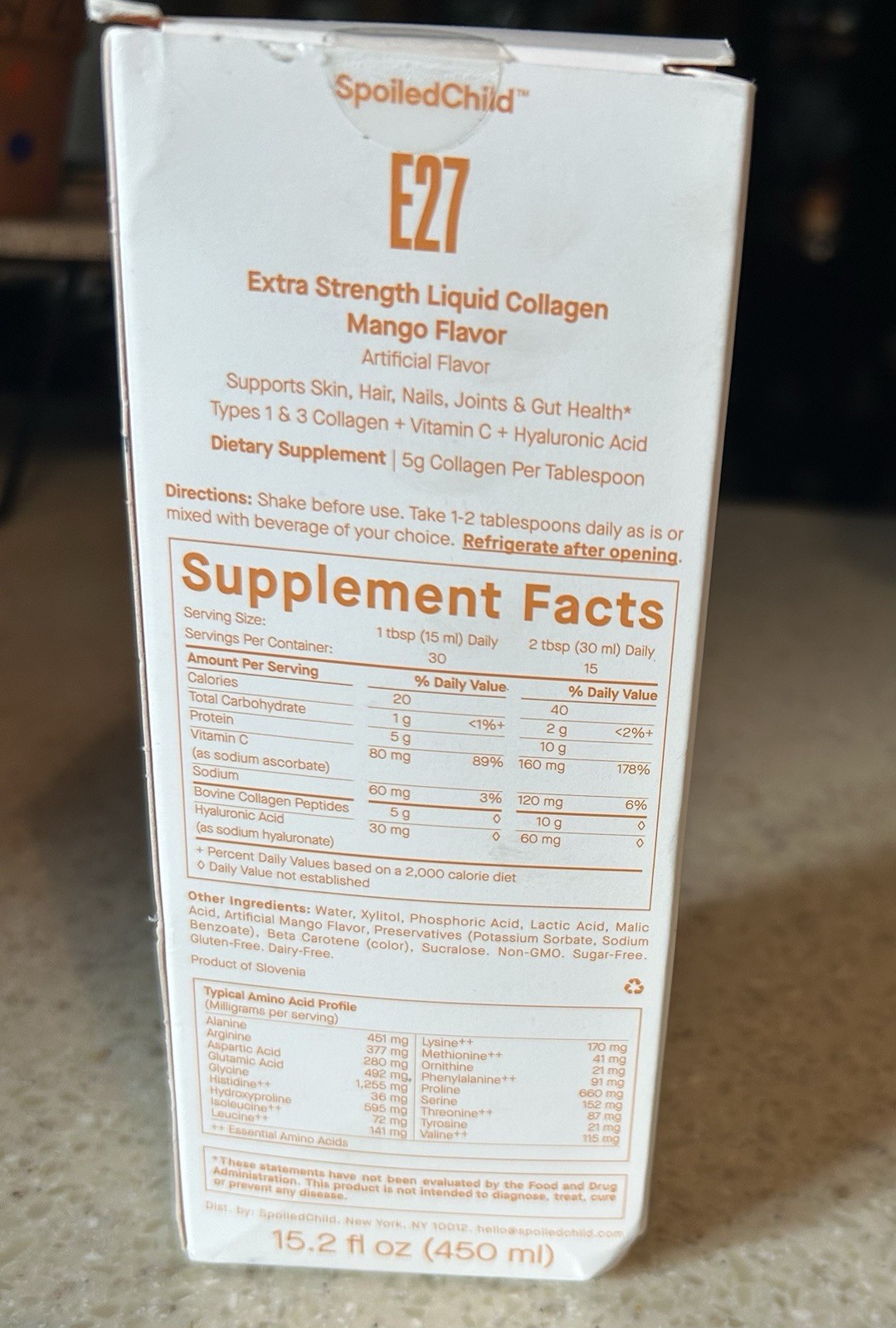SpoiledChild E27 Extra Strength Liquid Collagen Mango Dietary Supplement 15.2oz