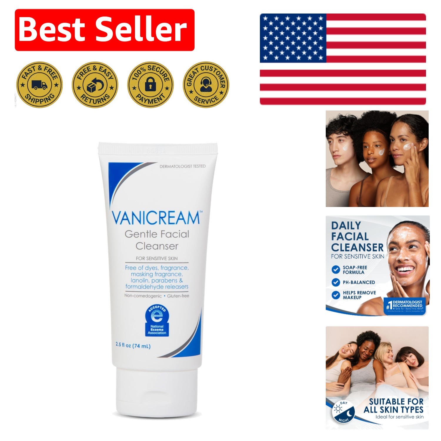 2.5 Fl Oz Gentle Face Cleanser – Dermatologist Approved for Sensitive Skin