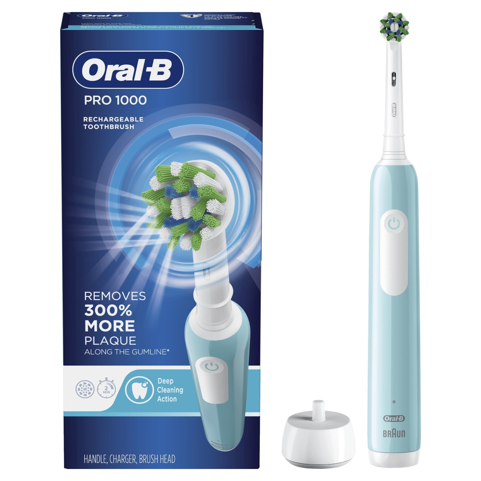 Oral-B 1000 CrossAction Electric Toothbrush Green Rechargeable Free Ship