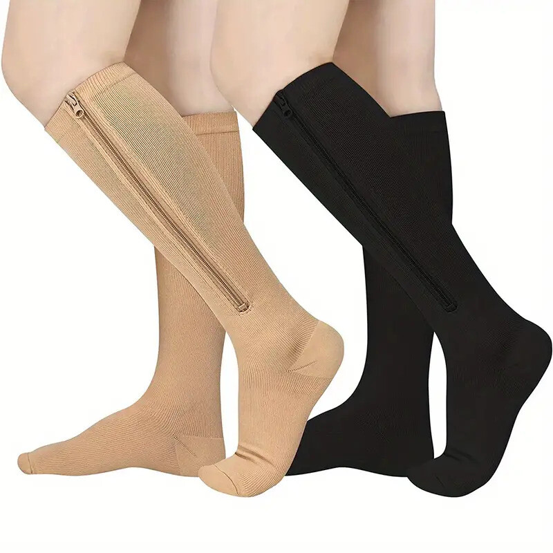 3PK Zippered Compression Socks Closed Toe 20-30mmHg with Zipper Safe Protection