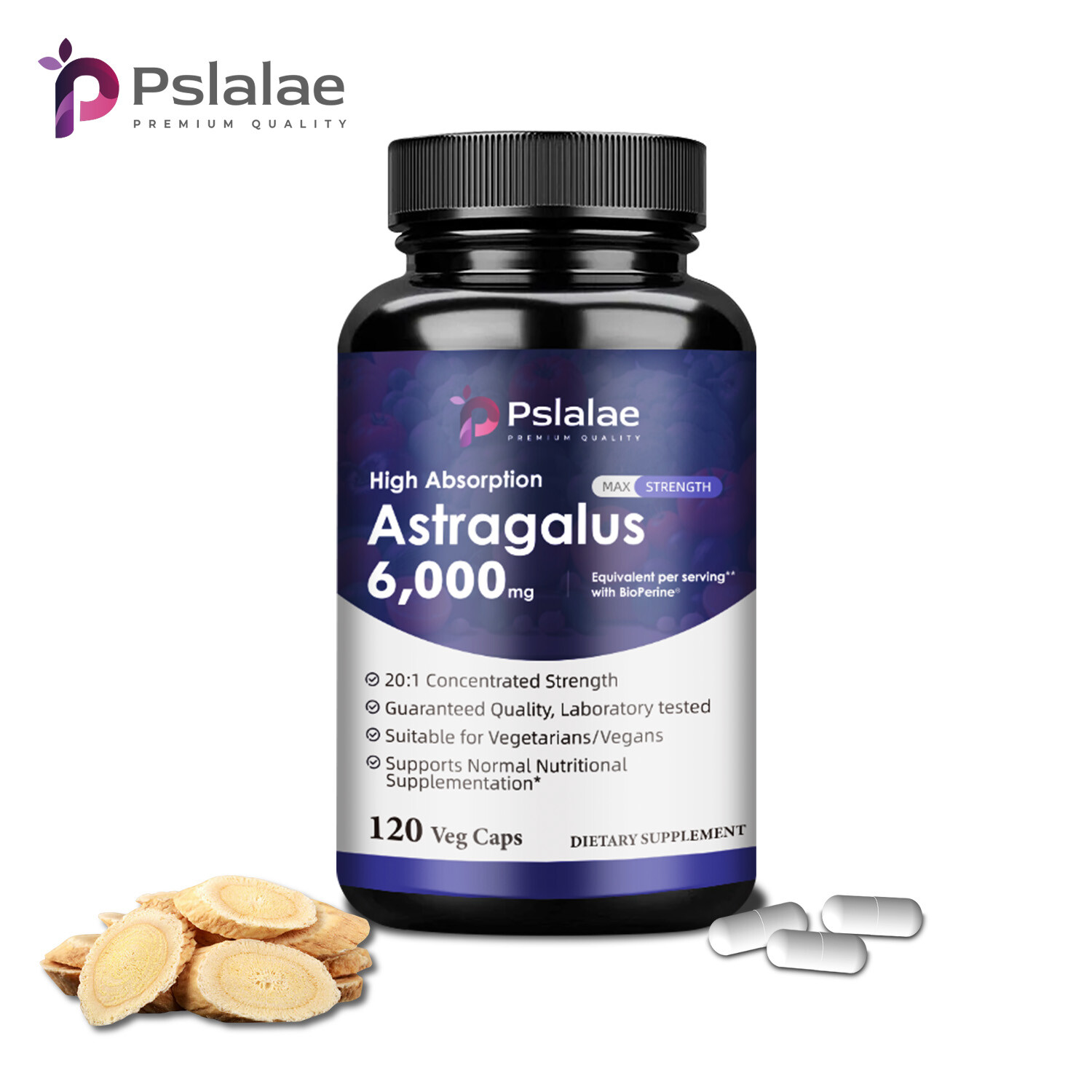 120pcs Astragalus 20:1 Extract-with Bioperine,Immune System Support,Heart Health