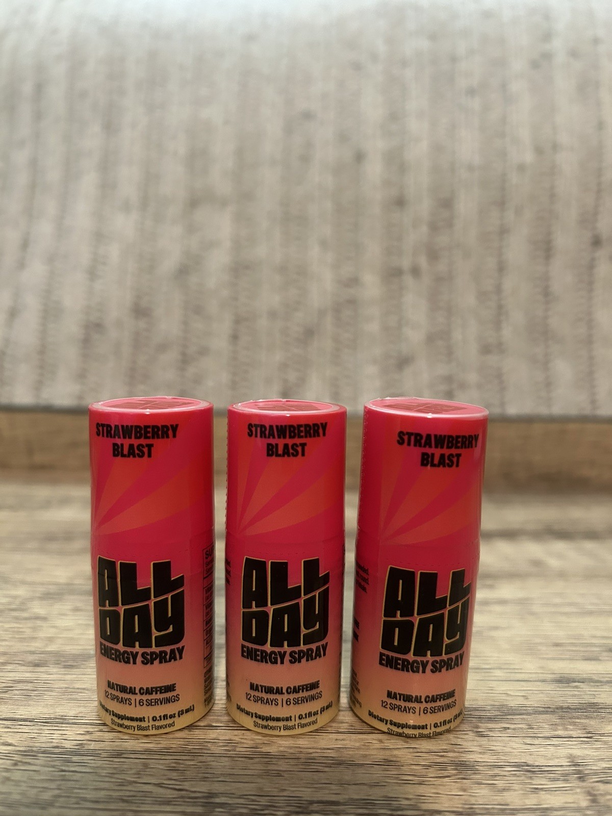 ALLDAY Caffeine Spray Strawberry Blast 3 Pack Focus Energy L-Theanine B12 D RARE