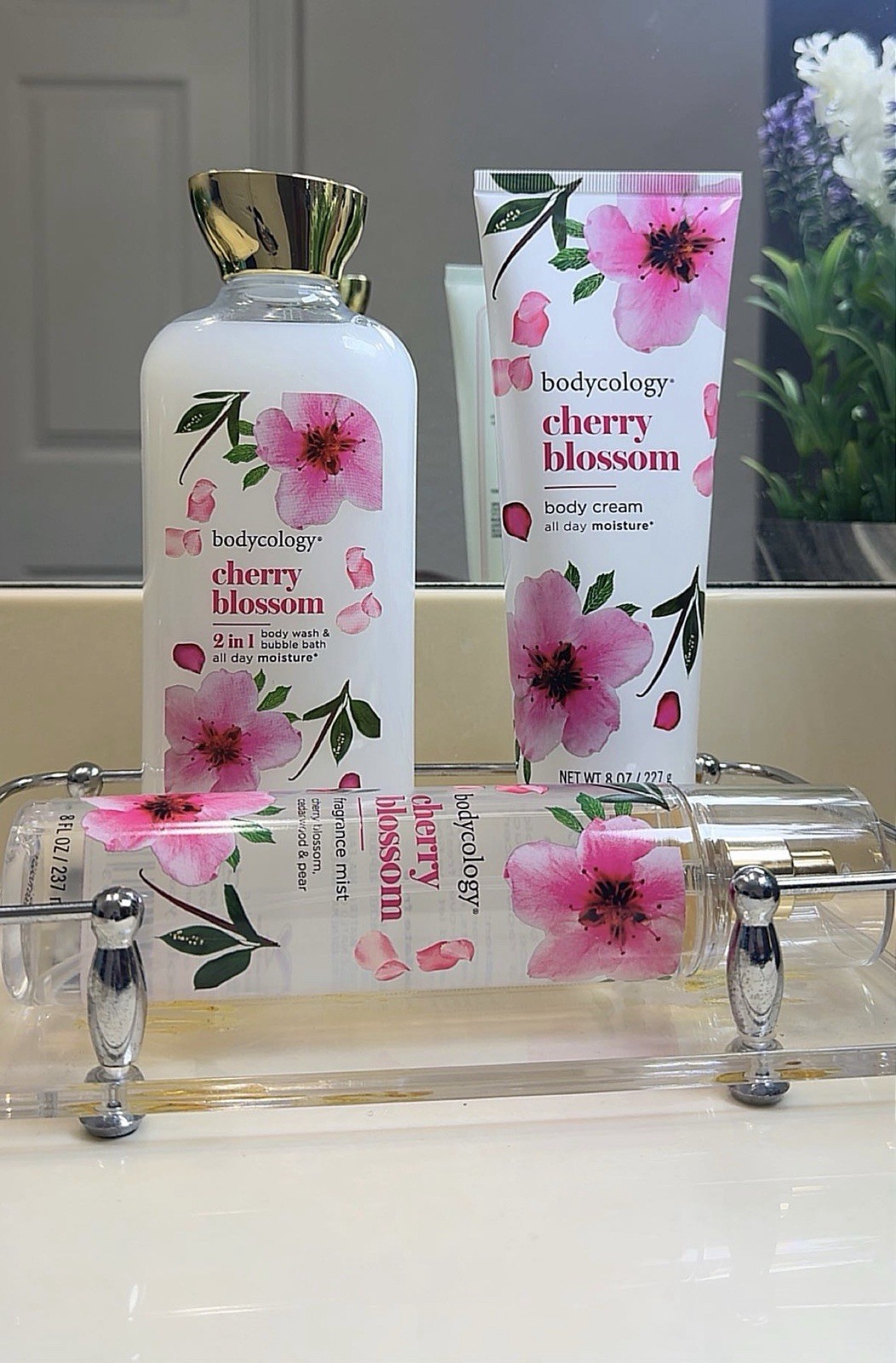 Bodycology Cherry Blossom Toiletries Set: Wash, Bubble Bath, Cream, Mist