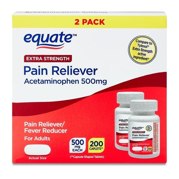 Equate Extra Strength Acetaminophen Pain Reliever Caplets, 500mg, 200 Count