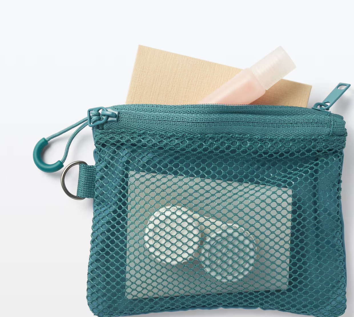 MUJI polyester double zipper case S size 10 x 13.5 cm green