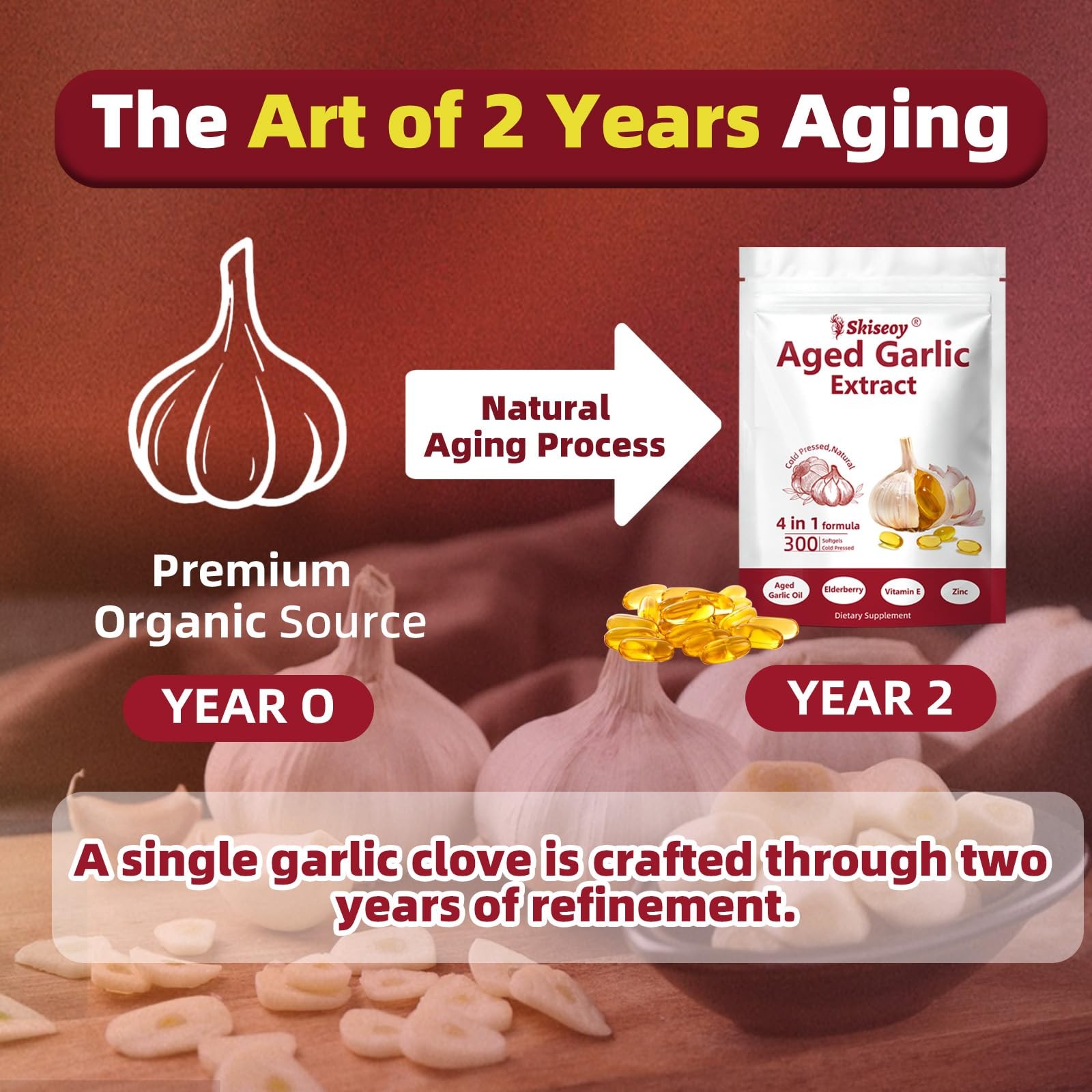 Aged Garlic Extract – 2 Years Odorless 4-in-1 Fermented Garlic Supplements wi…
