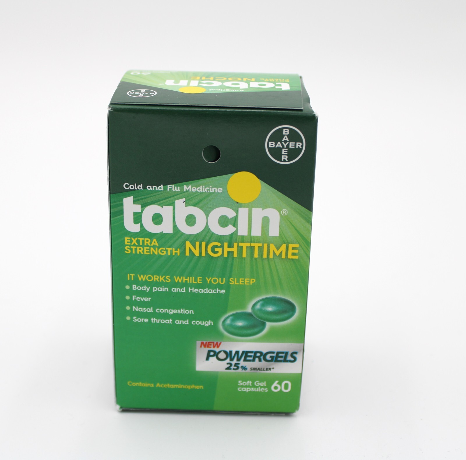 Tabcin Extra Strength Nighttime / Cold and Flu Medicine 60 Capsules