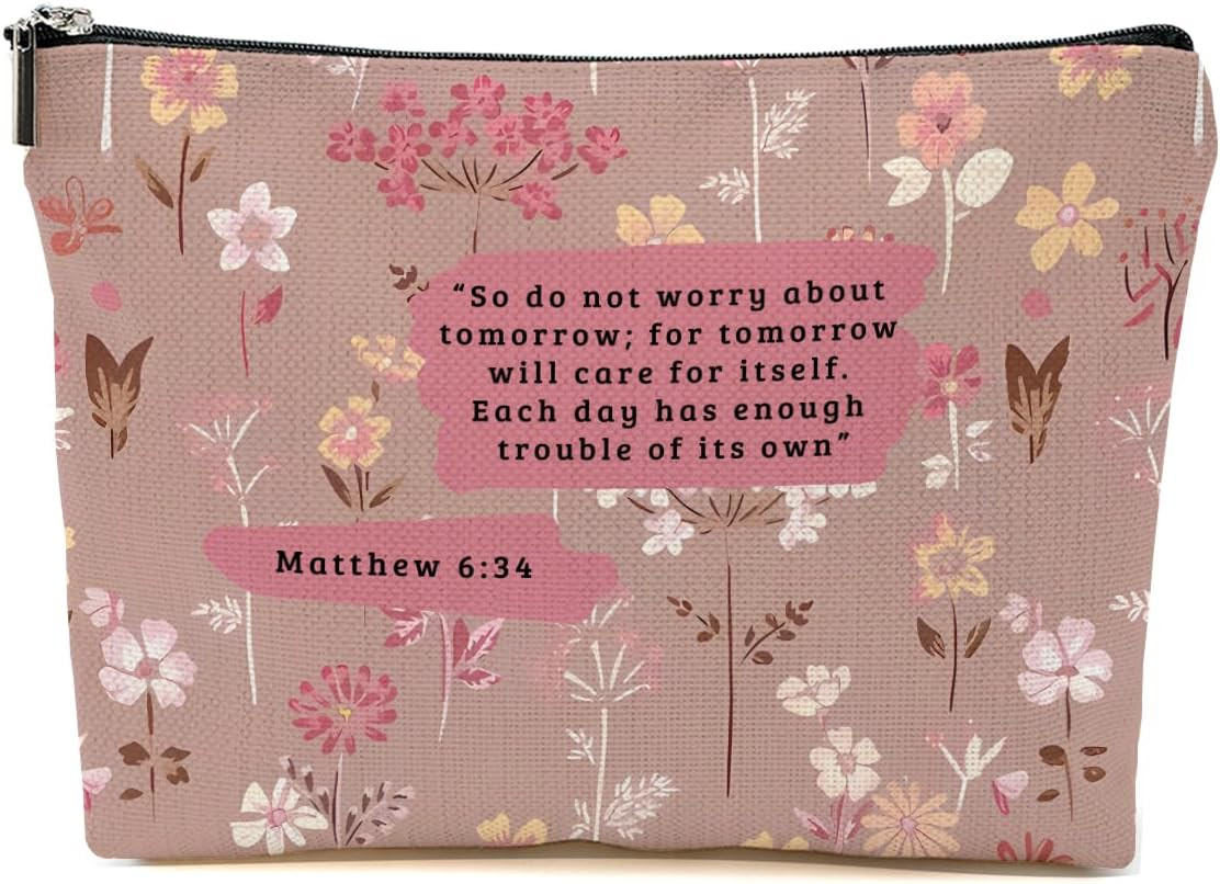 Aesthetic Flower Verse Makeup Bag for Women, Bible Verse Portable Travel Orga…