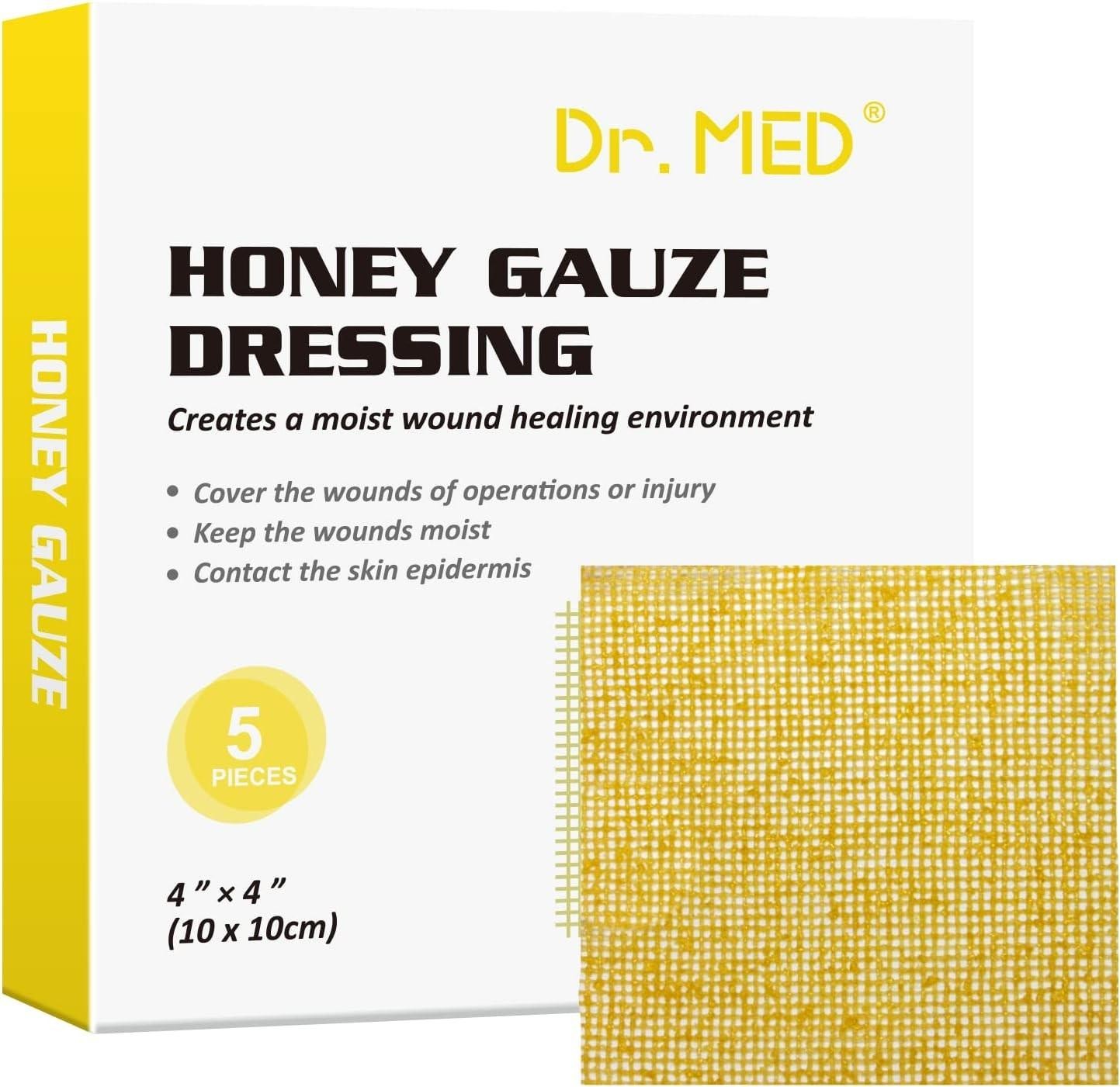 Dr. Med Manuka Honey Gauze Dressing 4″ X 4″, (5 Pcs/box) Honey Medical Bandage W