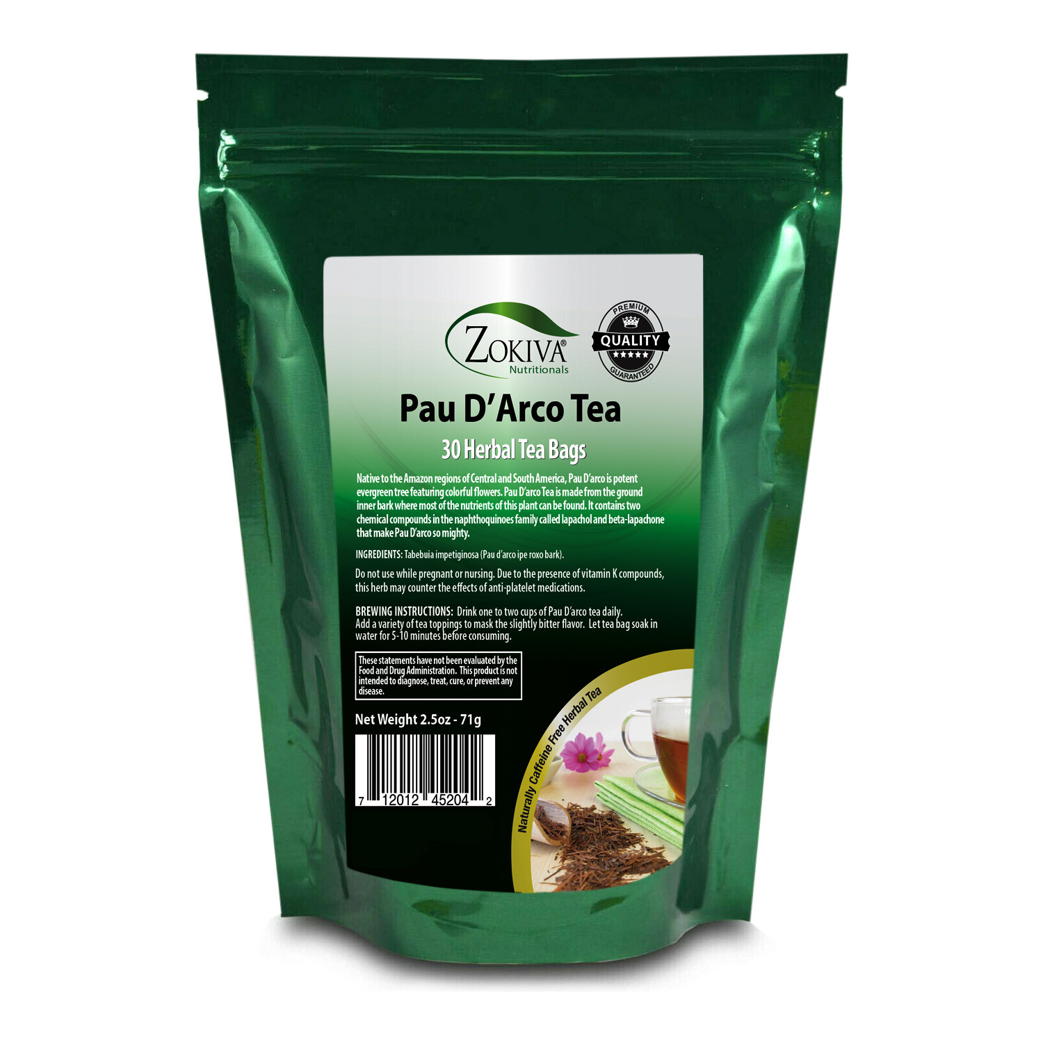 Pau D’Arco Tea Bags (30) 100% Pure – Naturally Caffeine Free Premium Herbal Tea
