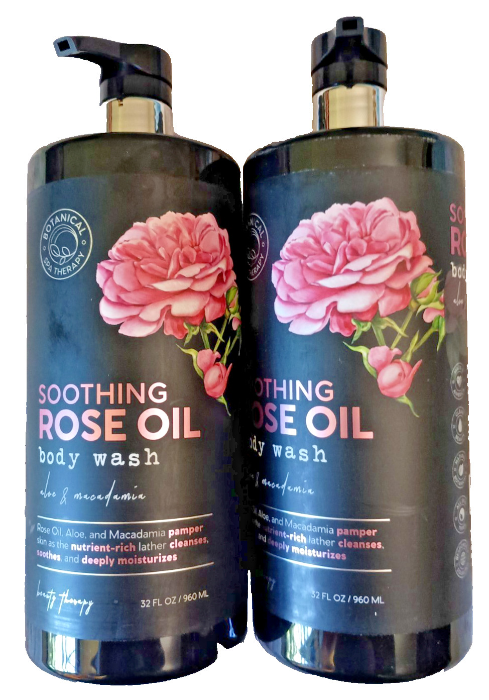 (2) Botanical Spa Therapy SOOTHING ROSE OIL BODY WASH Aloe & Macadamia 32 oz ea