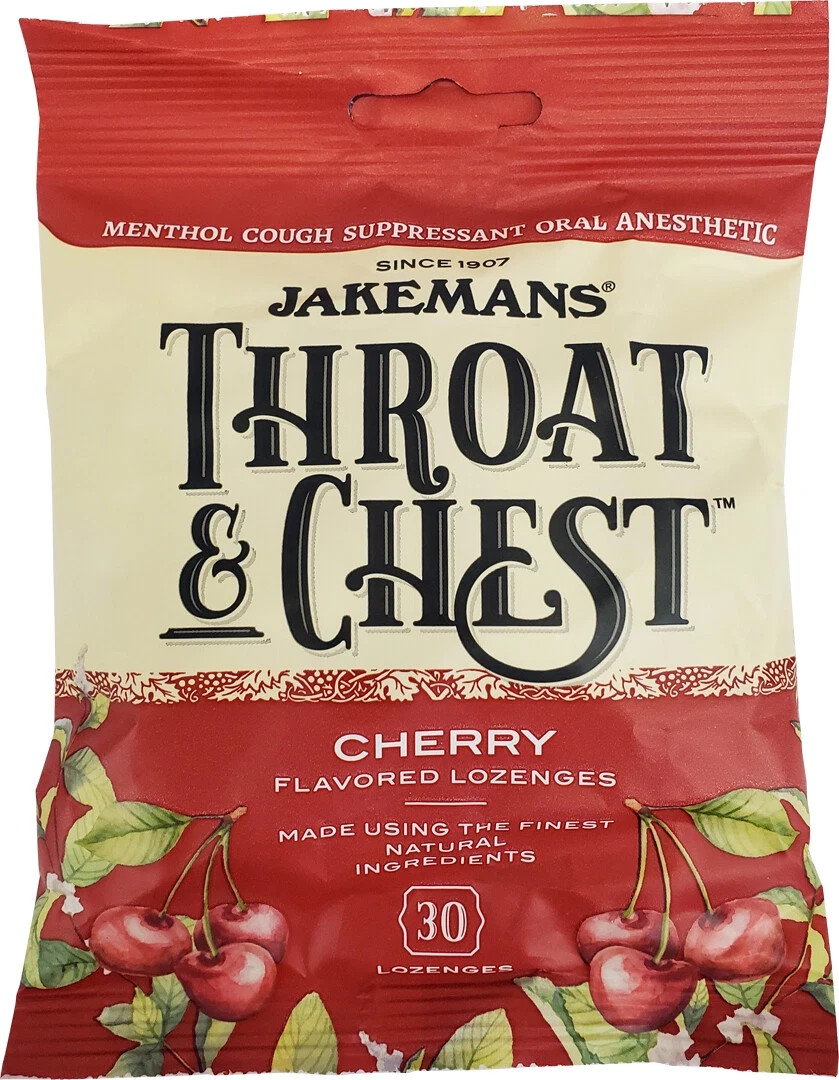 Jakemans Throat & Chest Lozenges Cherry 30 count bag PACK OF 2