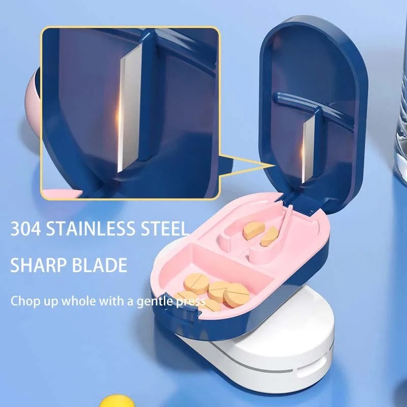 New PILL CUTTER Splitter Half Storage Compartment Box Medicine Tablet Holder.