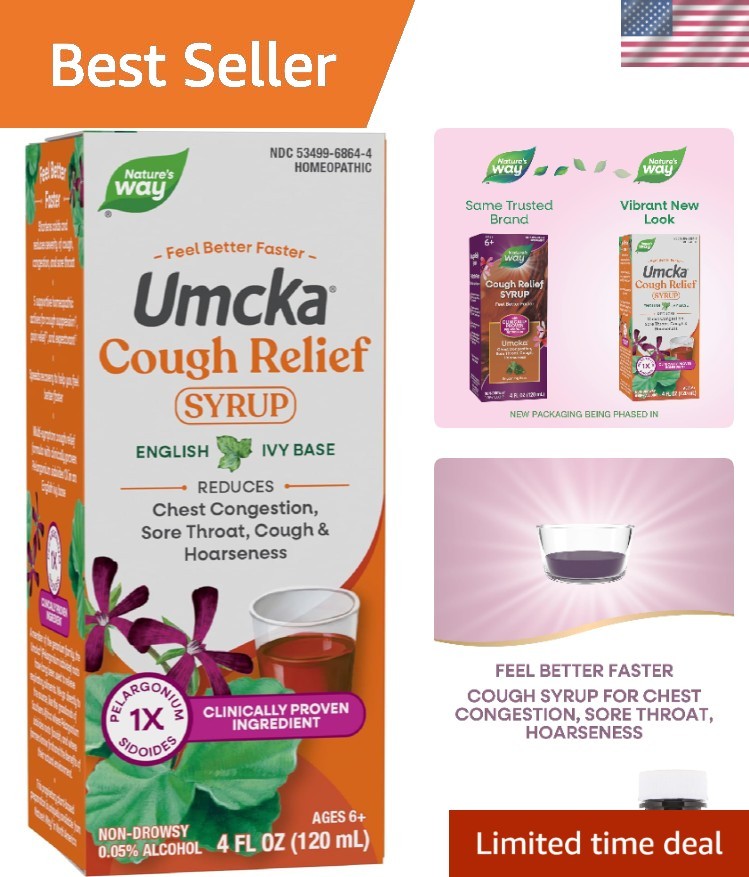 Umcka Cough Relief Syrup, Chest Congestion, Sore Throat, Cough, Hoarseness, P…
