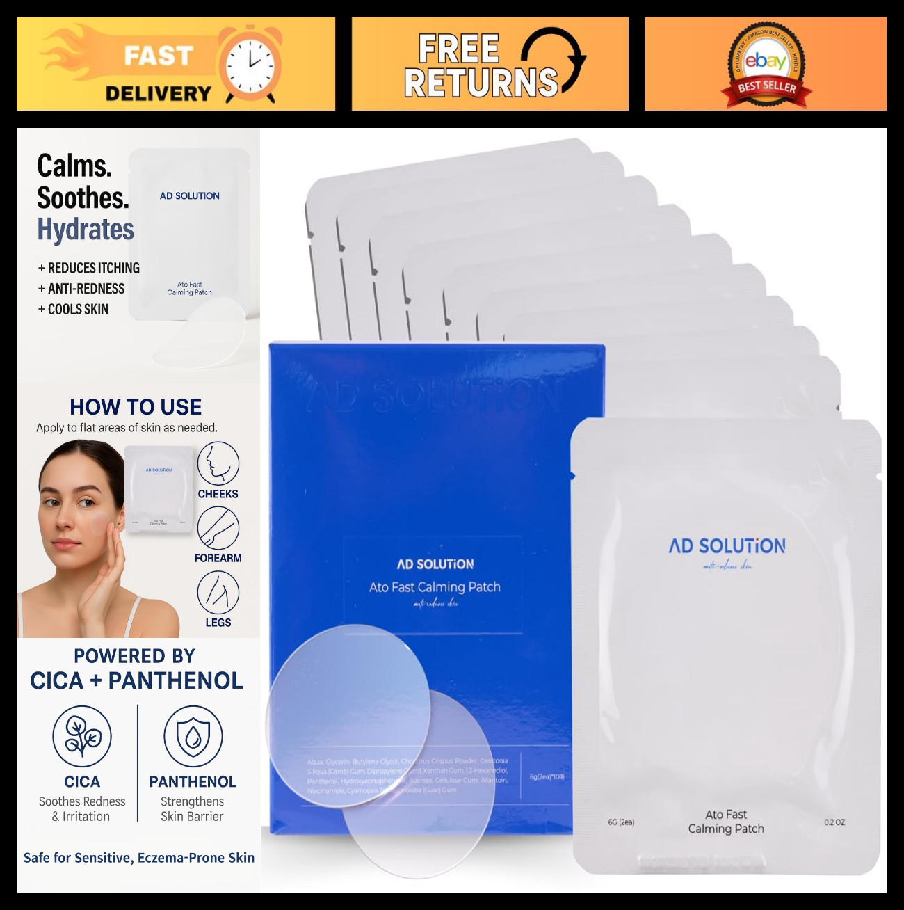 Calming Hydrogel Patches for Skin Redness & Itching – Soothing Cica & Panthenol,
