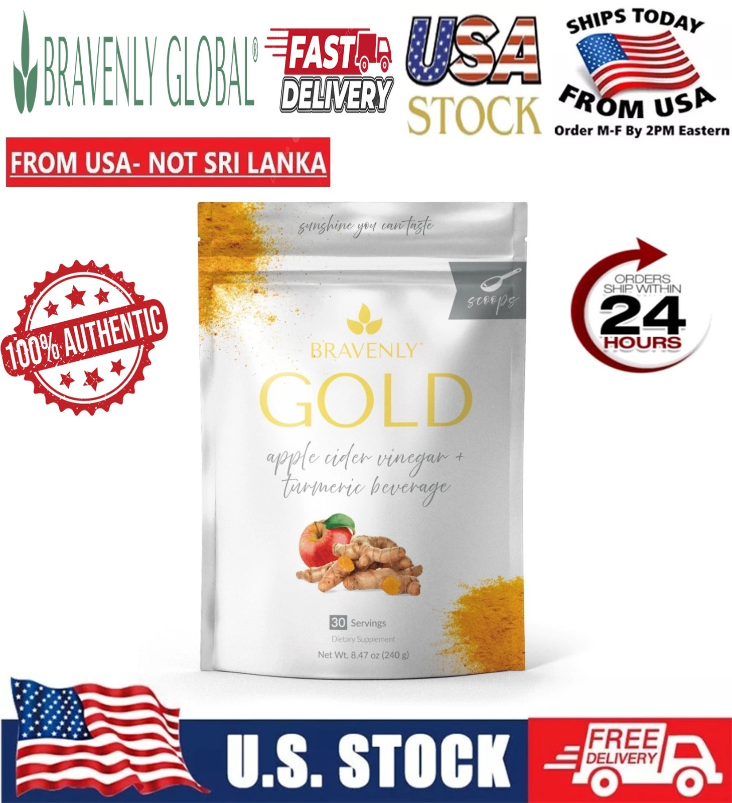 Bravenly Global Gold 30 Servings Turmeric Sticks inflammation – New&Sealed ! ⚡
