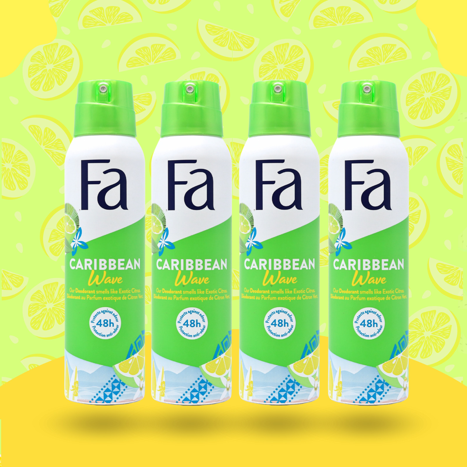 Fa Deodorant Caribbean Wave, Spray 48H – 0% Alumn, 5.07 fl oz /150ml (Pack of 4)