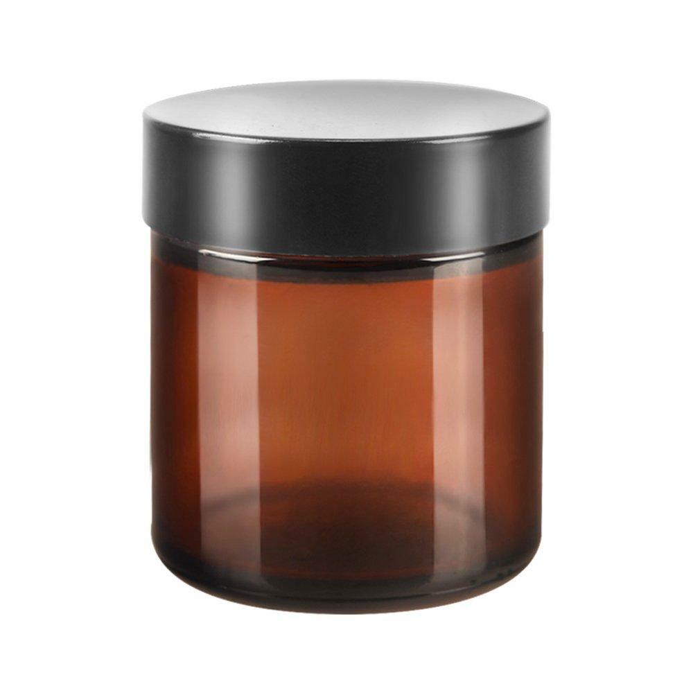 4 oz. Amber Glass Straight Side Jar/ Black Lined Lid Cosmetics