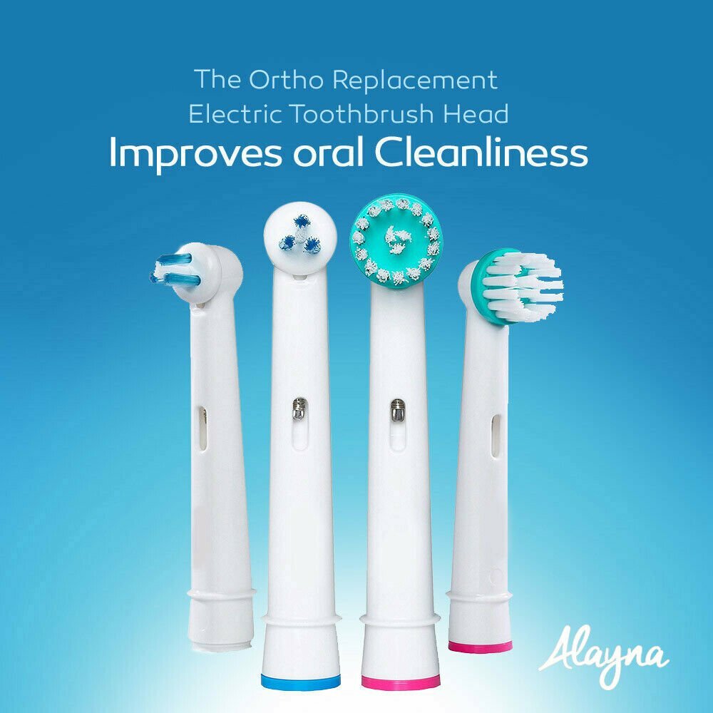 Alayna Replacement Toothbrush Heads 2 Power & 2 Ortho Tip Compatible w/ Oral B