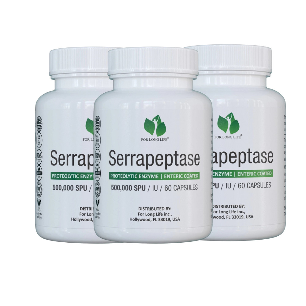 SERRAPEPTASE Enzyme 500,000 SPU ENTERICCOATED ANTIINFLAMMATORY – Pack of 3
