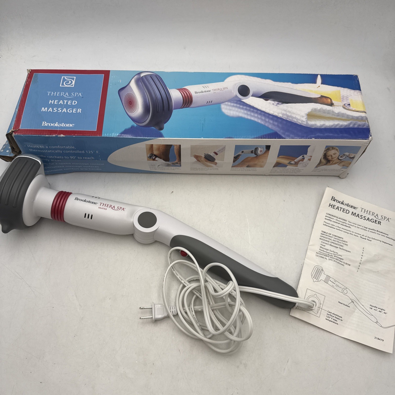 Brookstone THERA SPA Adjustable 2 Speed Heated Hand Held Massager Tested Working