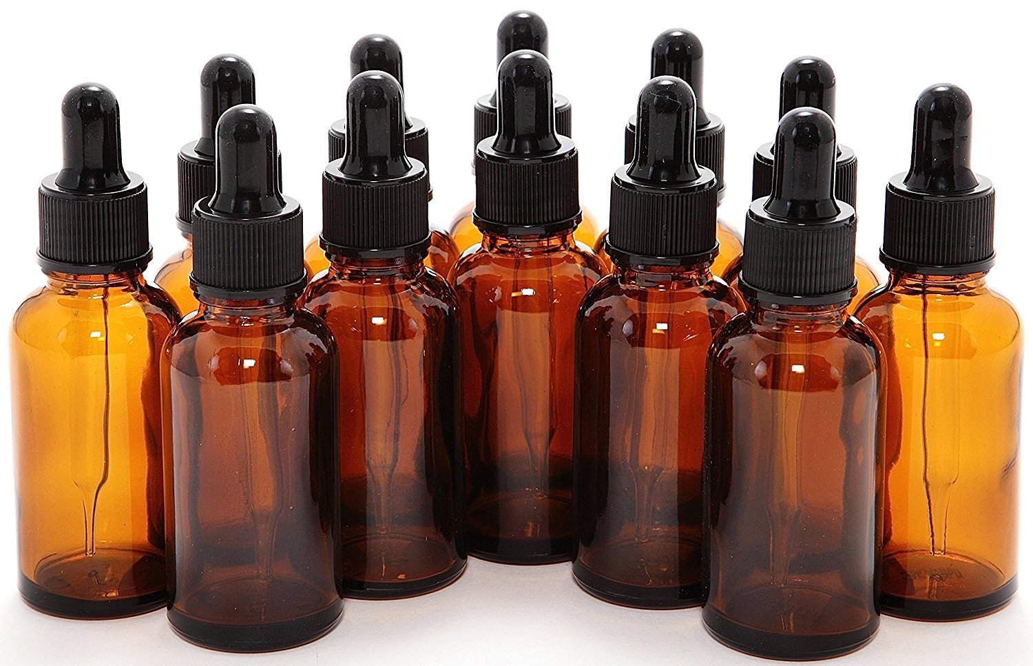 Amber 1oz Boston Round Glass Bottles W/ Glass Droppers 30ML (12 PACK – 100 PACK)