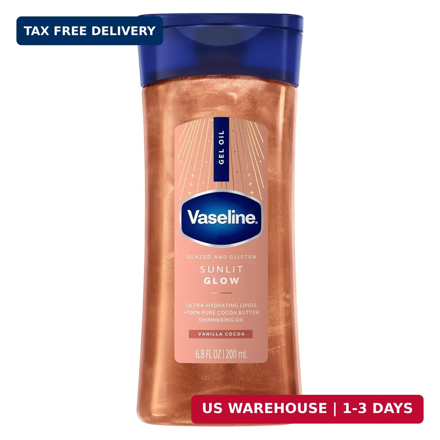 Vaseline Glazed and Glisten Sunlit Glow Body Gel Oil Vanilla Cocoa Shimmering wi