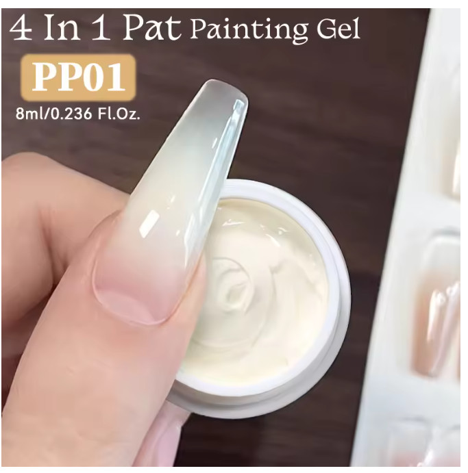 4 In 1 Nail Art Painting Gel Nude Pink Liner Stamping UV LED