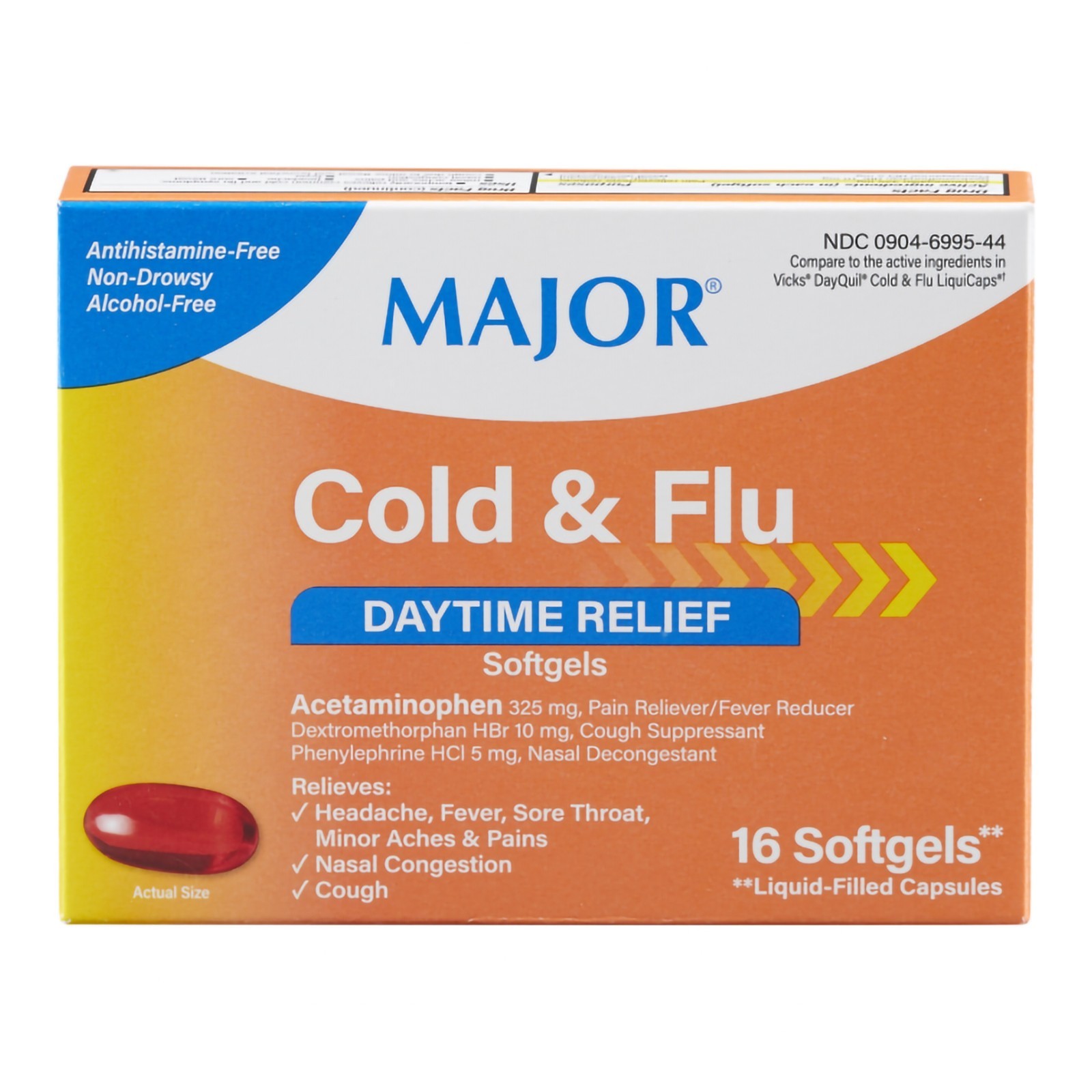 MAJOR Cold Sinus Cough Relief Fever Headache Relief, Cold & Flu Softgel, 16 Ct