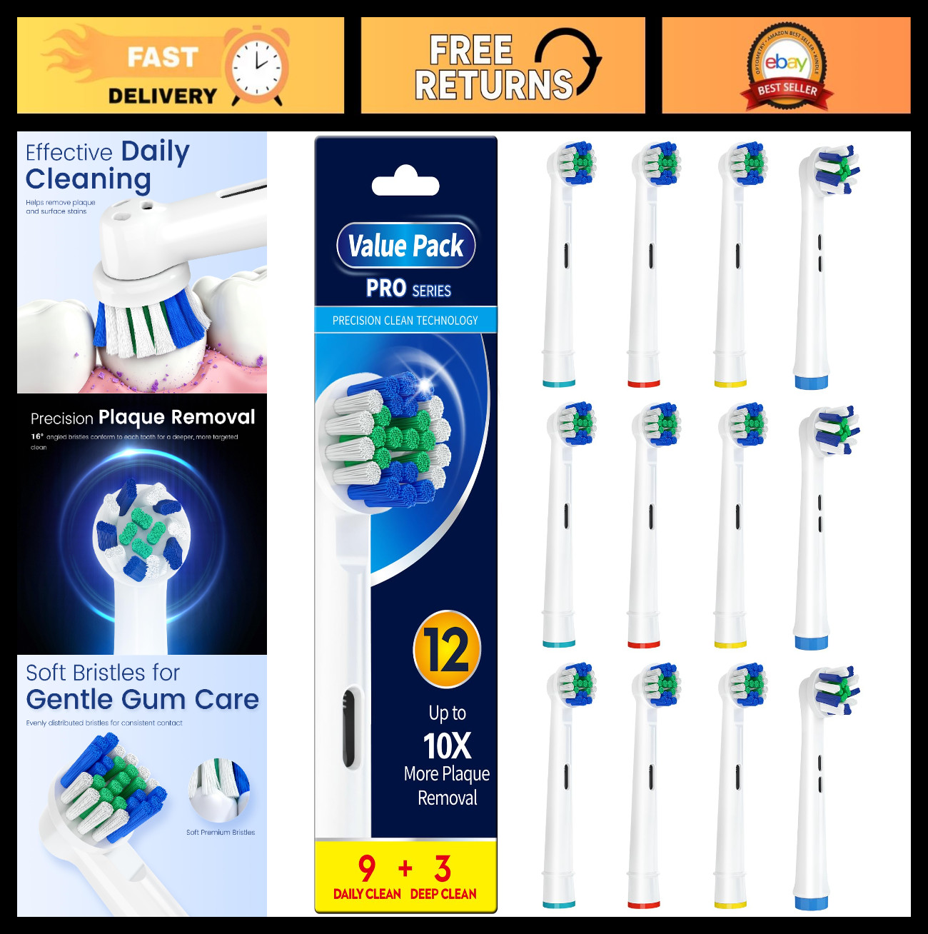 12 Pack Replacement Toothbrush Heads for Electric Toothbrushes, Compatible with
