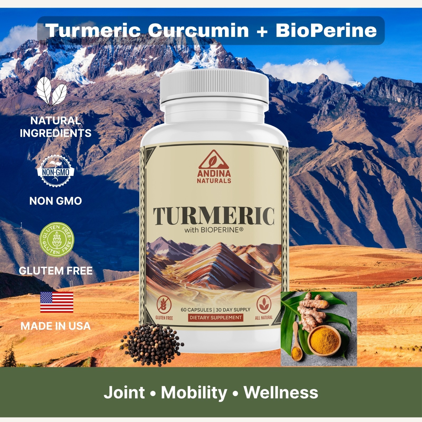 Turmeric Curcumin with BioPerine | Joint Support Healthy Mobility 60 Capsules
