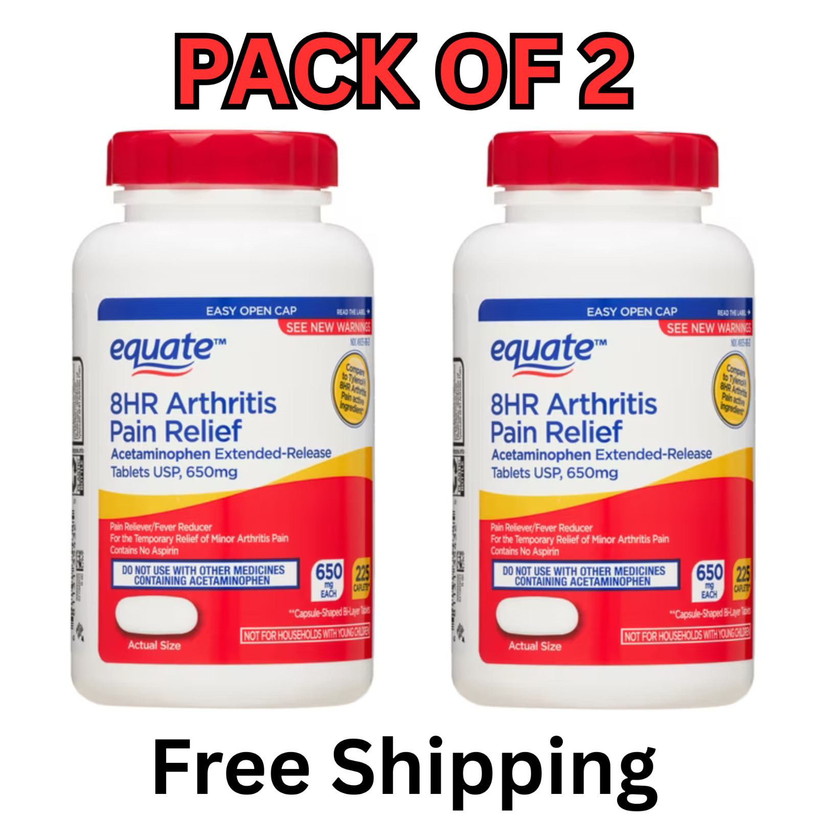 Equate 8 Hr Arthritis Pain Relief, 680mg Acetaminophen ER, 225 Ct, 2 Pack