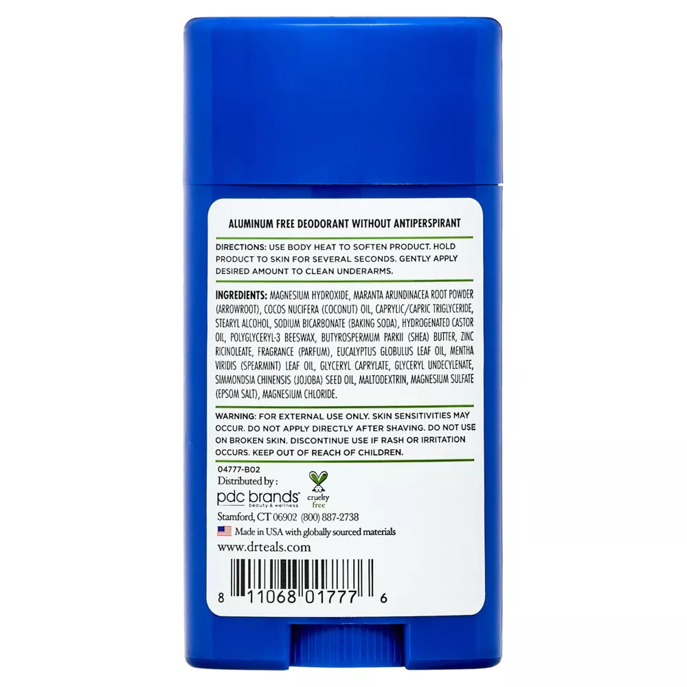 Dr. Teal’s Aluminum-Free Deodorant Magnesium Eucalyptus Spearmint 2.65 oz
