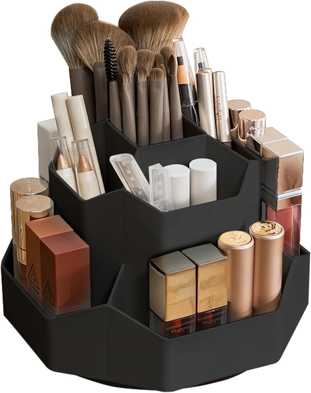 360° Rotating Black Makeup Brush Holder Organizer with 9 Slots,Makeup Organizers