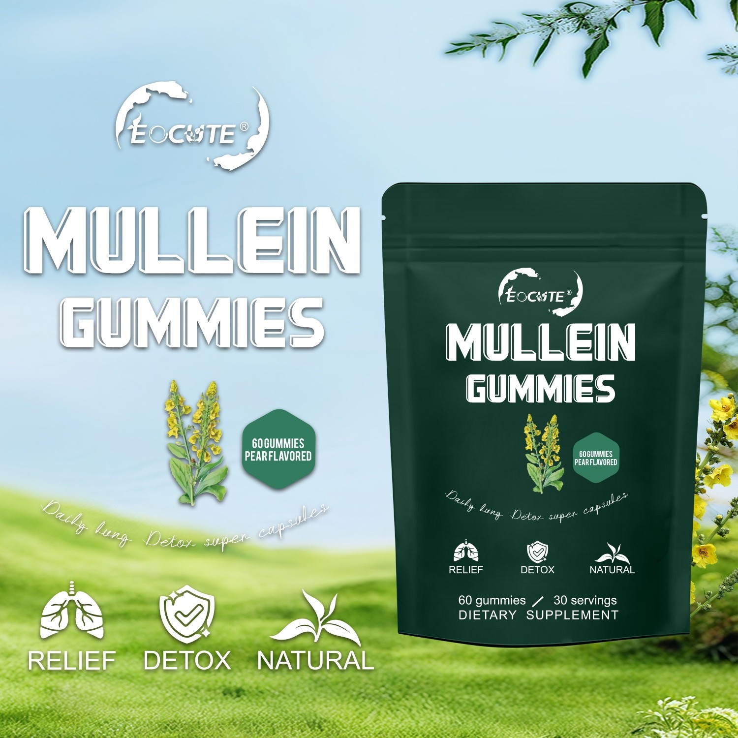 Mullein Leaf Extract Gummies for Lung Cleanse, Extra Strength 10000 MG NEW