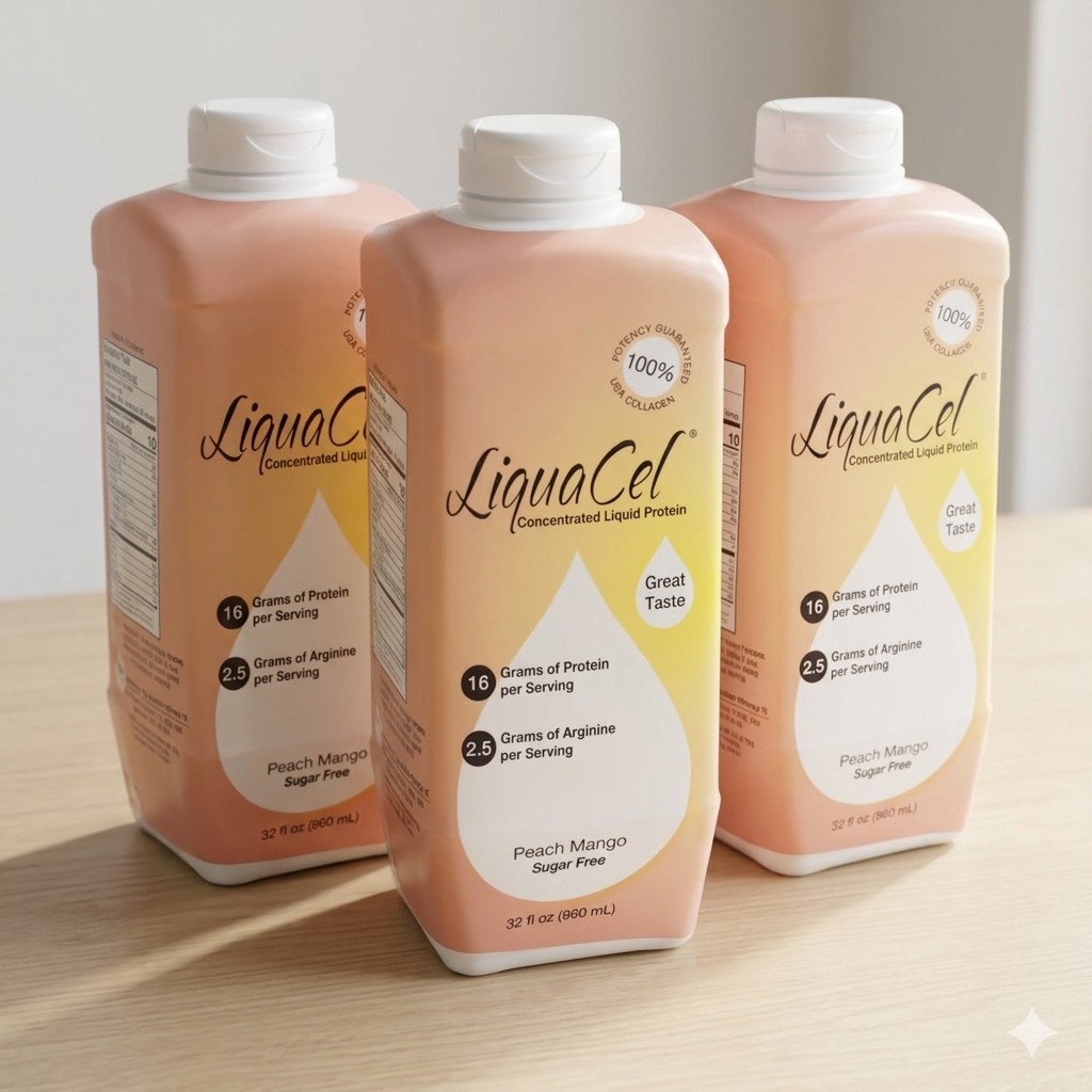 LiquaCel Protein Supplement Peach Mango 32oz Ready to Use (3 Bottles)
