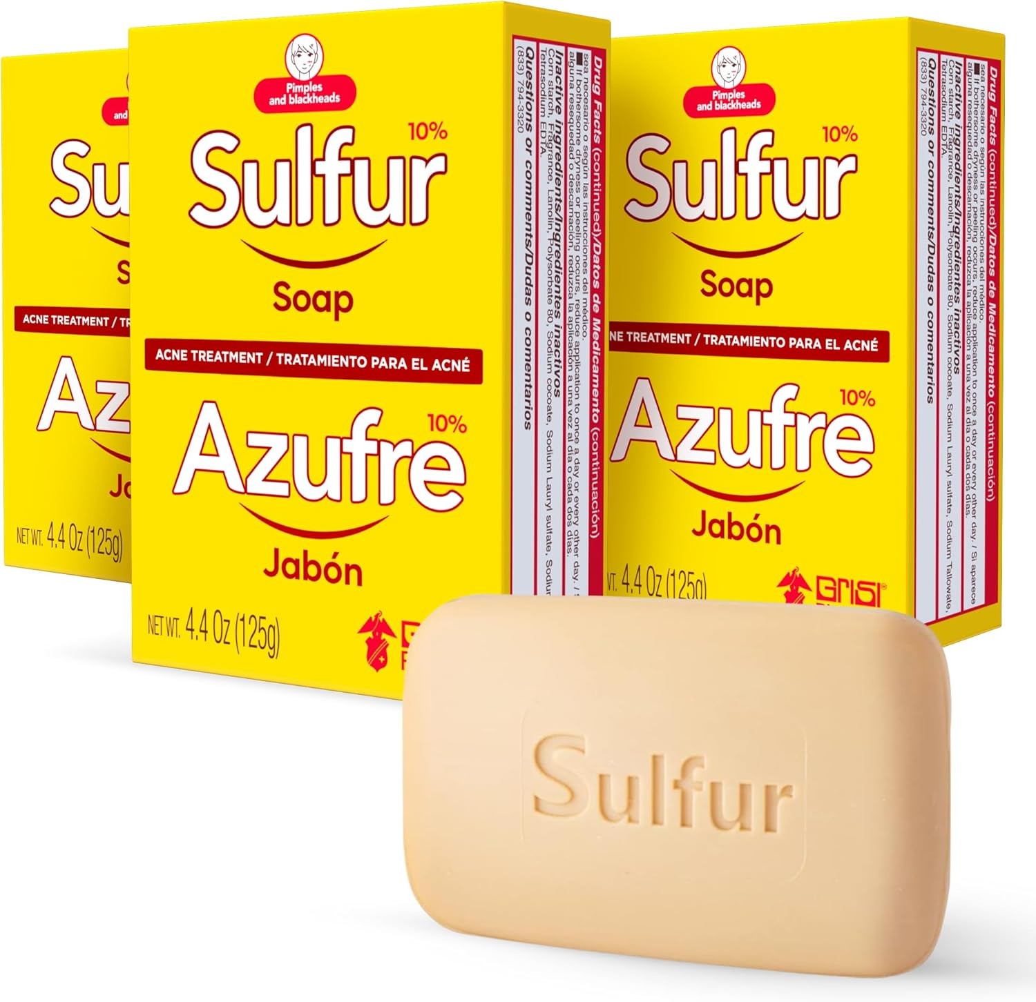 Acne Treatment Soap 4.4 Oz 3-Pack Deep Cleansing Sulfur Soap Bar for Breakouts